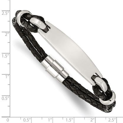 Edelstahl Chisel Poliert Schwarz Geflochten Leder 8.5 Zoll Id Armband