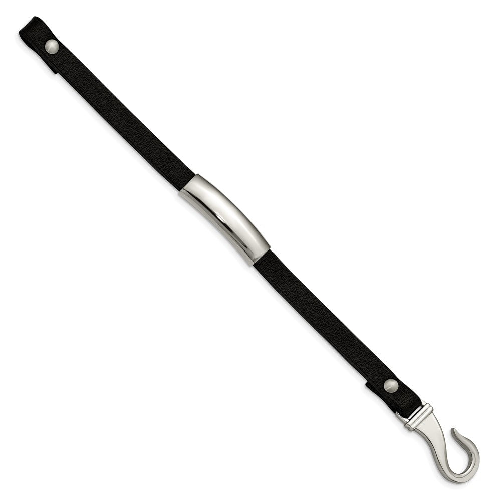 Edelstahl Chisel Poliert Schwarz Leder 8.5 Zoll Id Armband
