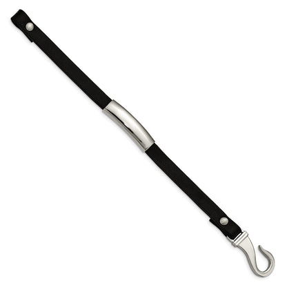 Edelstahl Chisel Poliert Schwarz Leder 8.5 Zoll Id Armband