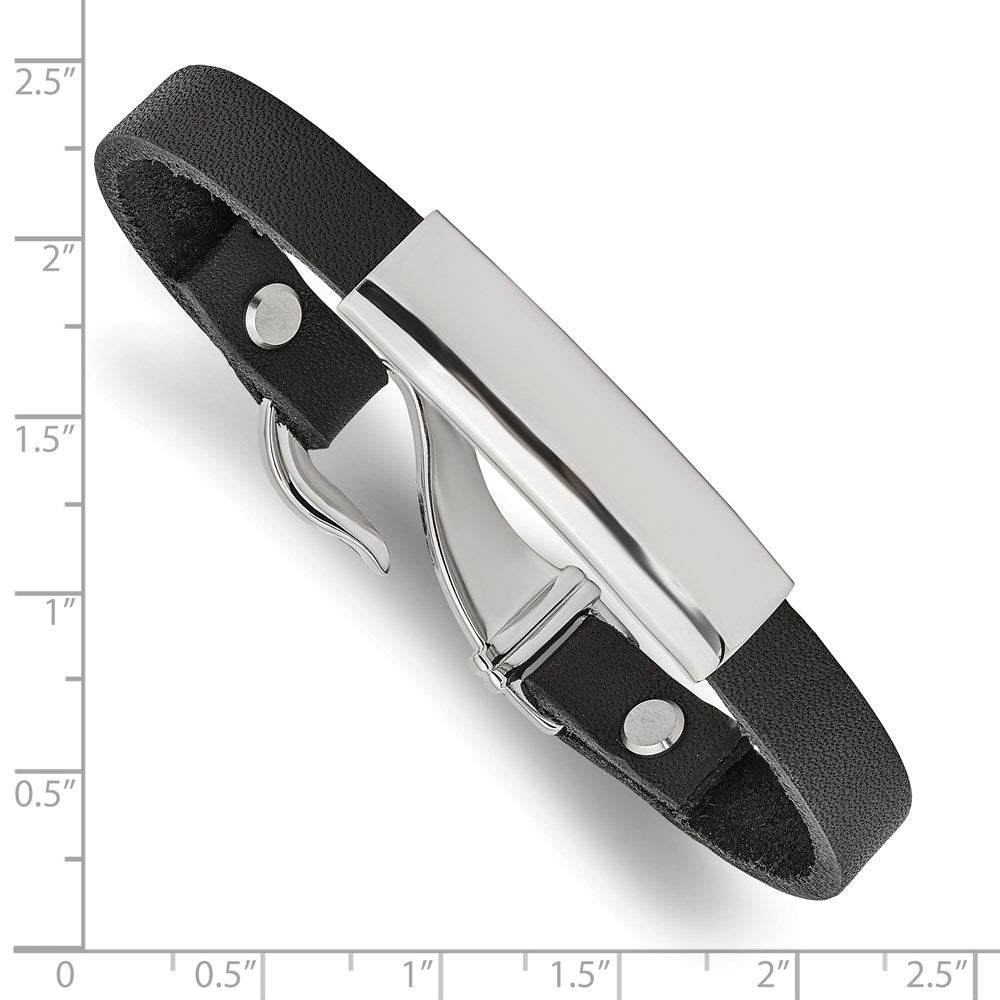 Edelstahl Chisel Poliert Schwarz Leder 8.5 Zoll Id Armband