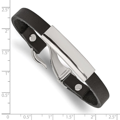 Edelstahl Chisel Poliert Schwarz Leder 8.5 Zoll Id Armband