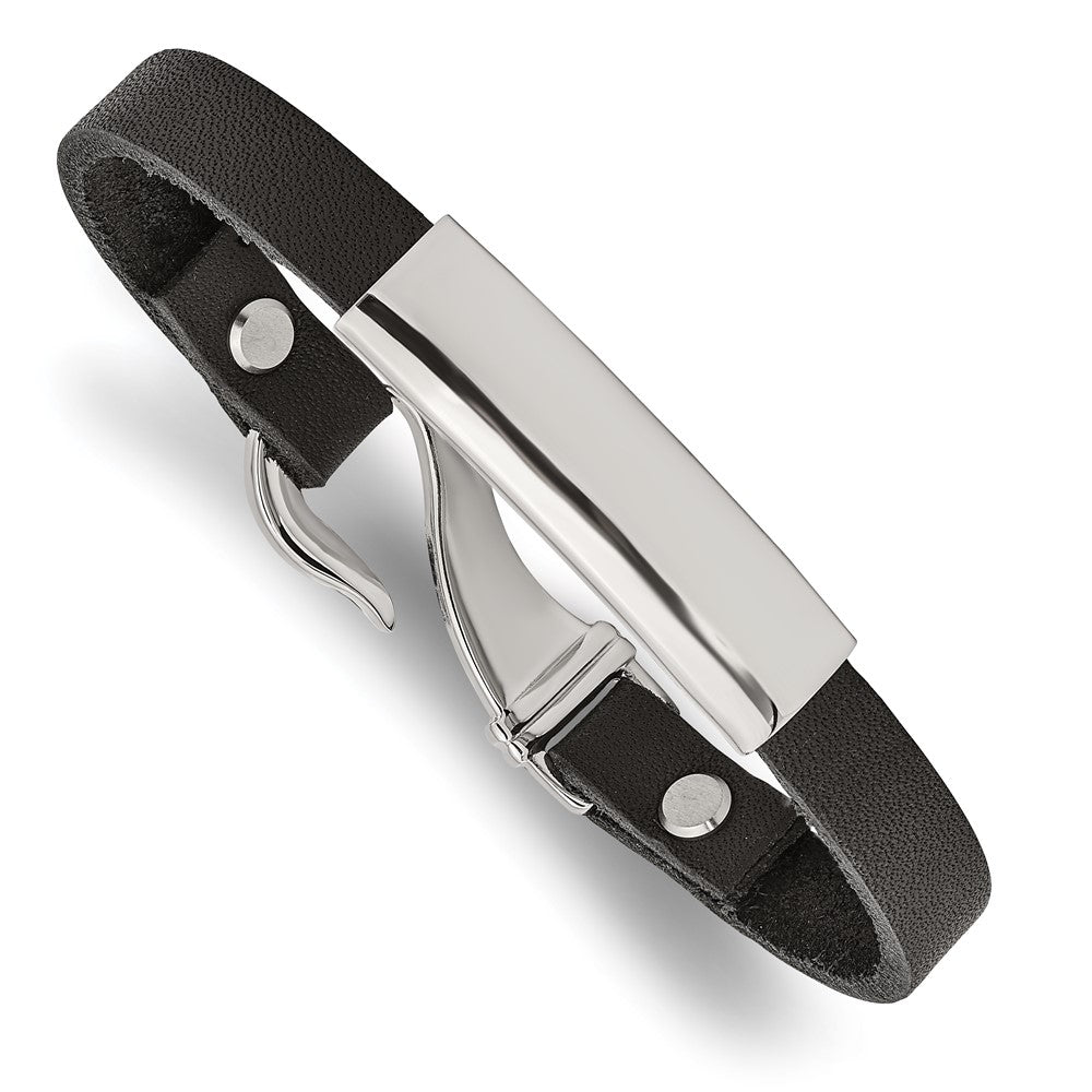 Edelstahl Chisel Poliert Schwarz Leder 8.5 Zoll Id Armband