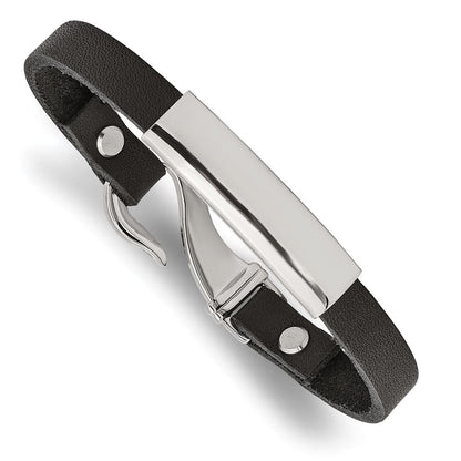 Edelstahl Chisel Poliert Schwarz Leder 8.5 Zoll Id Armband