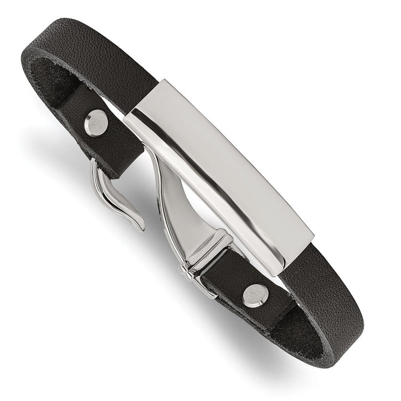 Edelstahl Chisel Poliert Schwarz Leder 8.5 Zoll Id Armband
