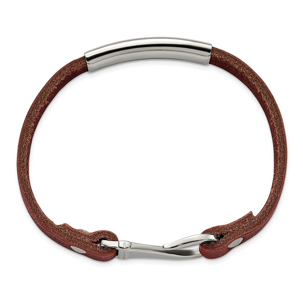Edelstahl Chisel Poliert Braun Leder 8.5 Zoll Id Armband