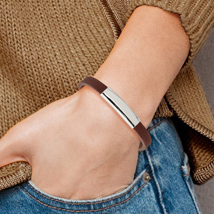 Edelstahl Chisel Poliert Braun Leder 8.5 Zoll Id Armband