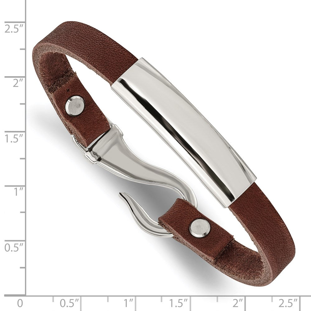 Edelstahl Chisel Poliert Braun Leder 8.5 Zoll Id Armband