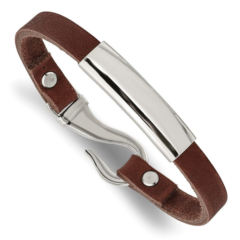 Edelstahl Chisel Poliert Braun Leder 8.5 Zoll Id Armband