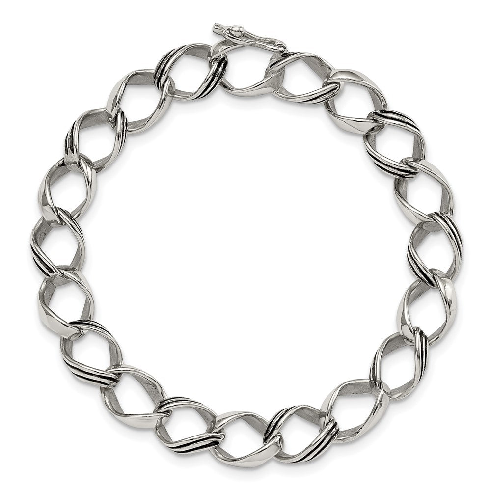 Edelstahl Chisel Poliert und Antikisiert 8.25 Zoll Fantasieglieder Armband