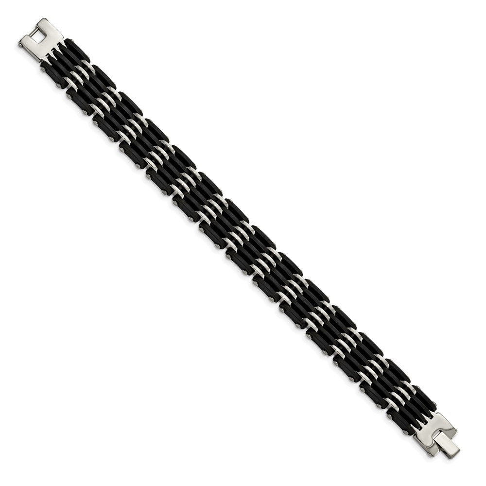 Edelstahl Chisel Poliert mit Schwarz Gummi 8.25 Zoll Glieder Armband