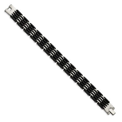 Edelstahl Chisel Poliert mit Schwarz Gummi 8.25 Zoll Glieder Armband