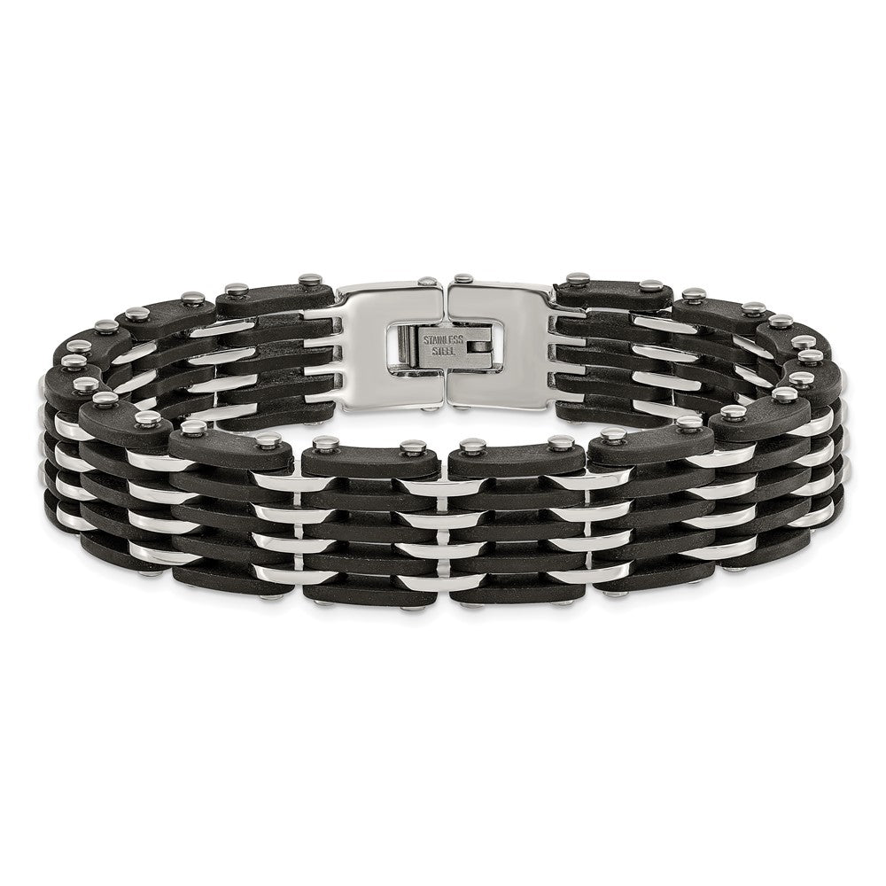 Edelstahl Chisel Poliert mit Schwarz Gummi 8.25 Zoll Glieder Armband