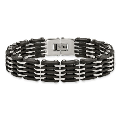 Edelstahl Chisel Poliert mit Schwarz Gummi 8.25 Zoll Glieder Armband