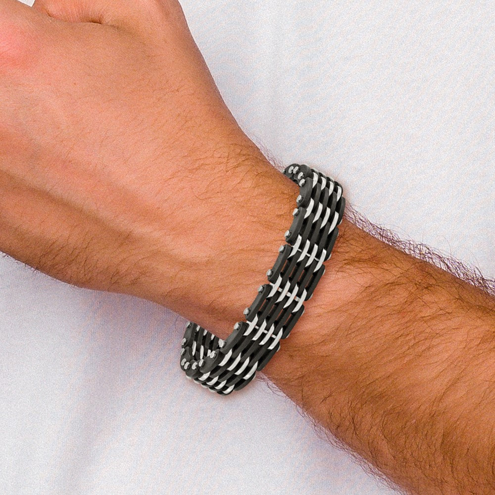 Edelstahl Chisel Poliert mit Schwarz Gummi 8.25 Zoll Glieder Armband
