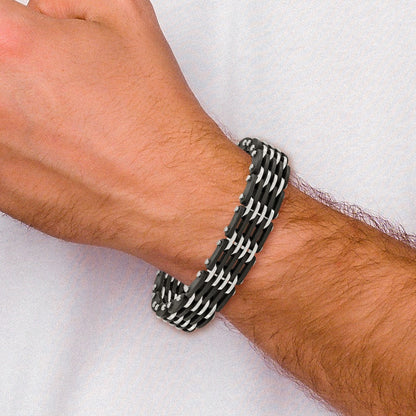 Edelstahl Chisel Poliert mit Schwarz Gummi 8.25 Zoll Glieder Armband