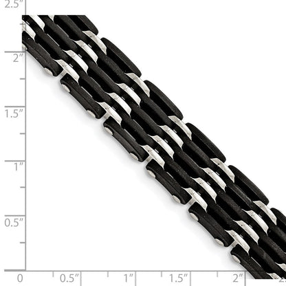 Edelstahl Chisel Poliert mit Schwarz Gummi 8.25 Zoll Glieder Armband