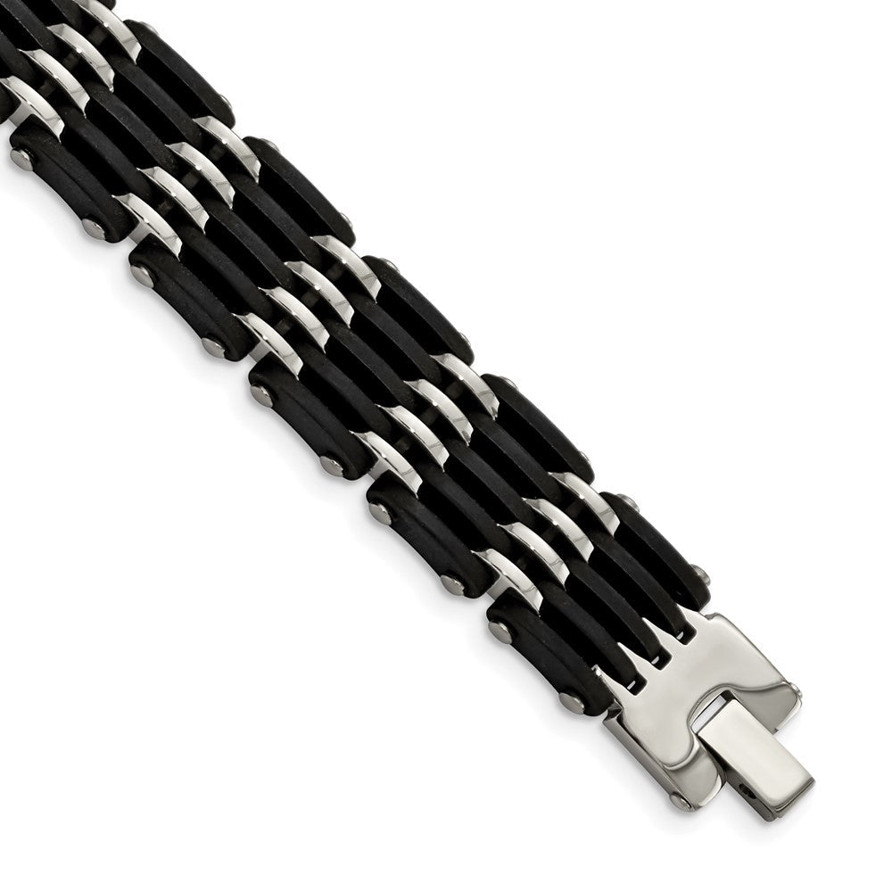 Edelstahl Chisel Poliert mit Schwarz Gummi 8.25 Zoll Glieder Armband