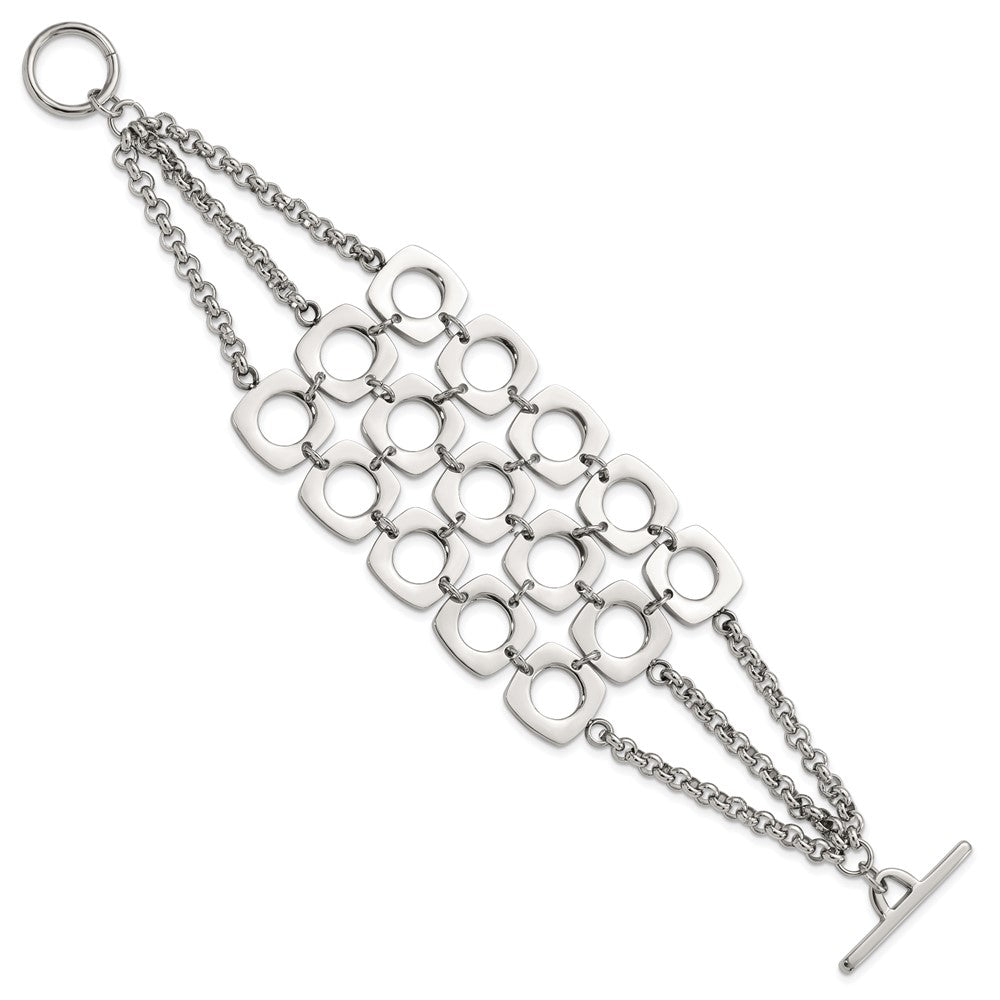 7.5 Zoll Edelstahl Poliert Fantasie Drei Strang Quadratisch Knebel Armband