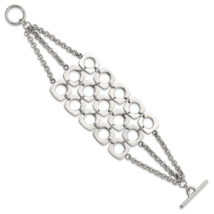 7.5 Zoll Edelstahl Poliert Fantasie Drei Strang Quadratisch Knebel Armband