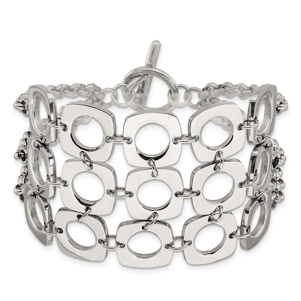 7.5 Zoll Edelstahl Poliert Fantasie Drei Strang Quadratisch Knebel Armband
