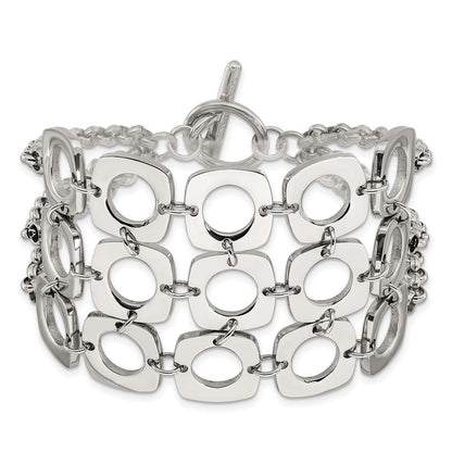 7.5 Zoll Edelstahl Poliert Fantasie Drei Strang Quadratisch Knebel Armband