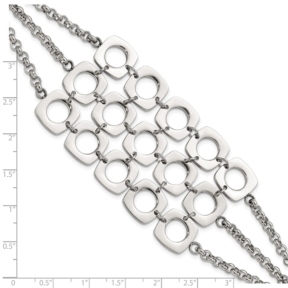 7.5 Zoll Edelstahl Poliert Fantasie Drei Strang Quadratisch Knebel Armband