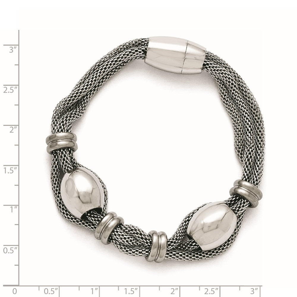 8.5 Zoll Edelstahl Poliert und Gebürstet Perlen Gedreht Armband