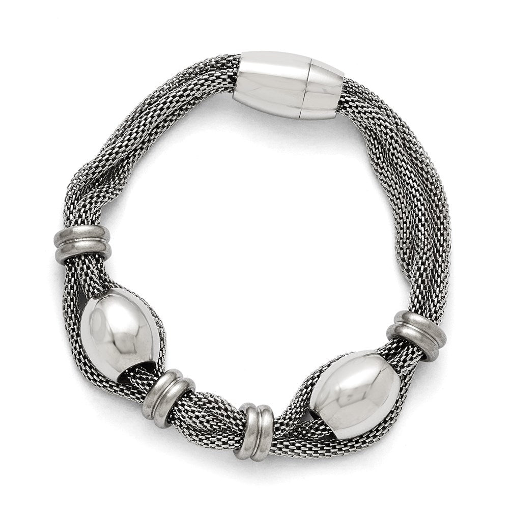 8.5 Zoll Edelstahl Poliert und Gebürstet Perlen Gedreht Armband