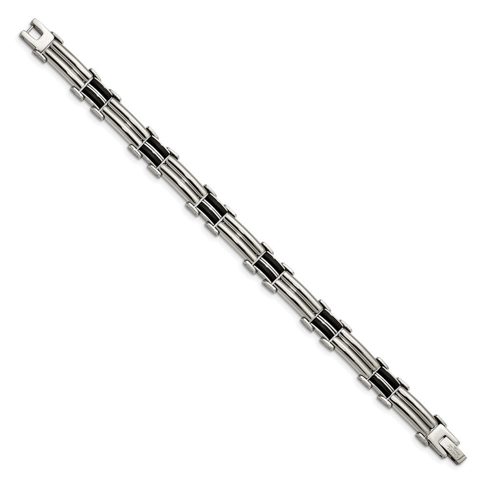 Edelstahl Chisel Poliert mit Schwarz Gummi Einlage 8 Zoll Armband
