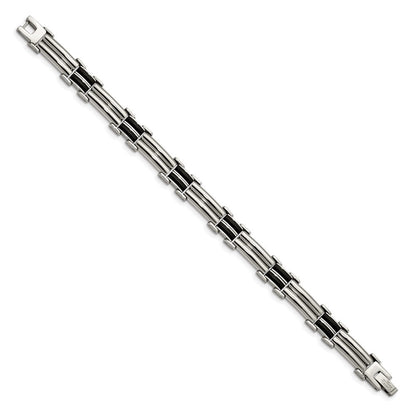 Edelstahl Chisel Poliert mit Schwarz Gummi Einlage 8 Zoll Armband