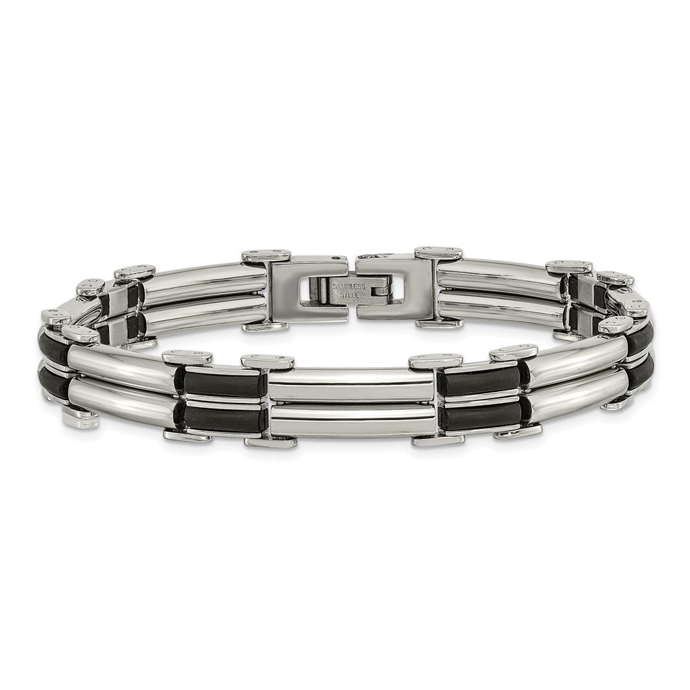 Edelstahl Chisel Poliert mit Schwarz Gummi Einlage 8 Zoll Armband