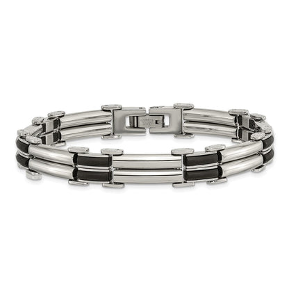 Edelstahl Chisel Poliert mit Schwarz Gummi Einlage 8 Zoll Armband