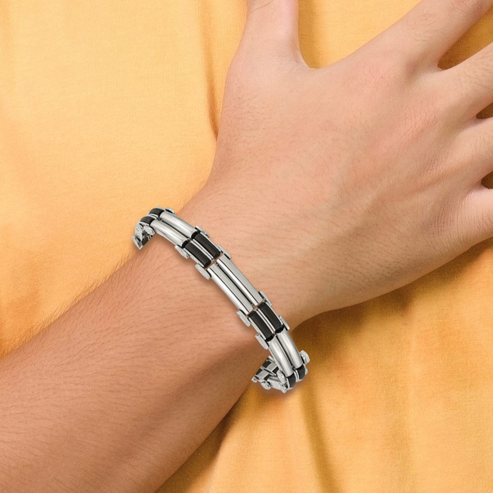 Edelstahl Chisel Poliert mit Schwarz Gummi Einlage 8 Zoll Armband