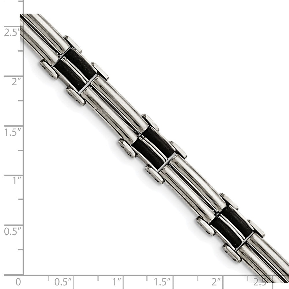 Edelstahl Chisel Poliert mit Schwarz Gummi Einlage 8 Zoll Armband