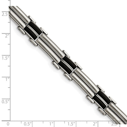 Edelstahl Chisel Poliert mit Schwarz Gummi Einlage 8 Zoll Armband