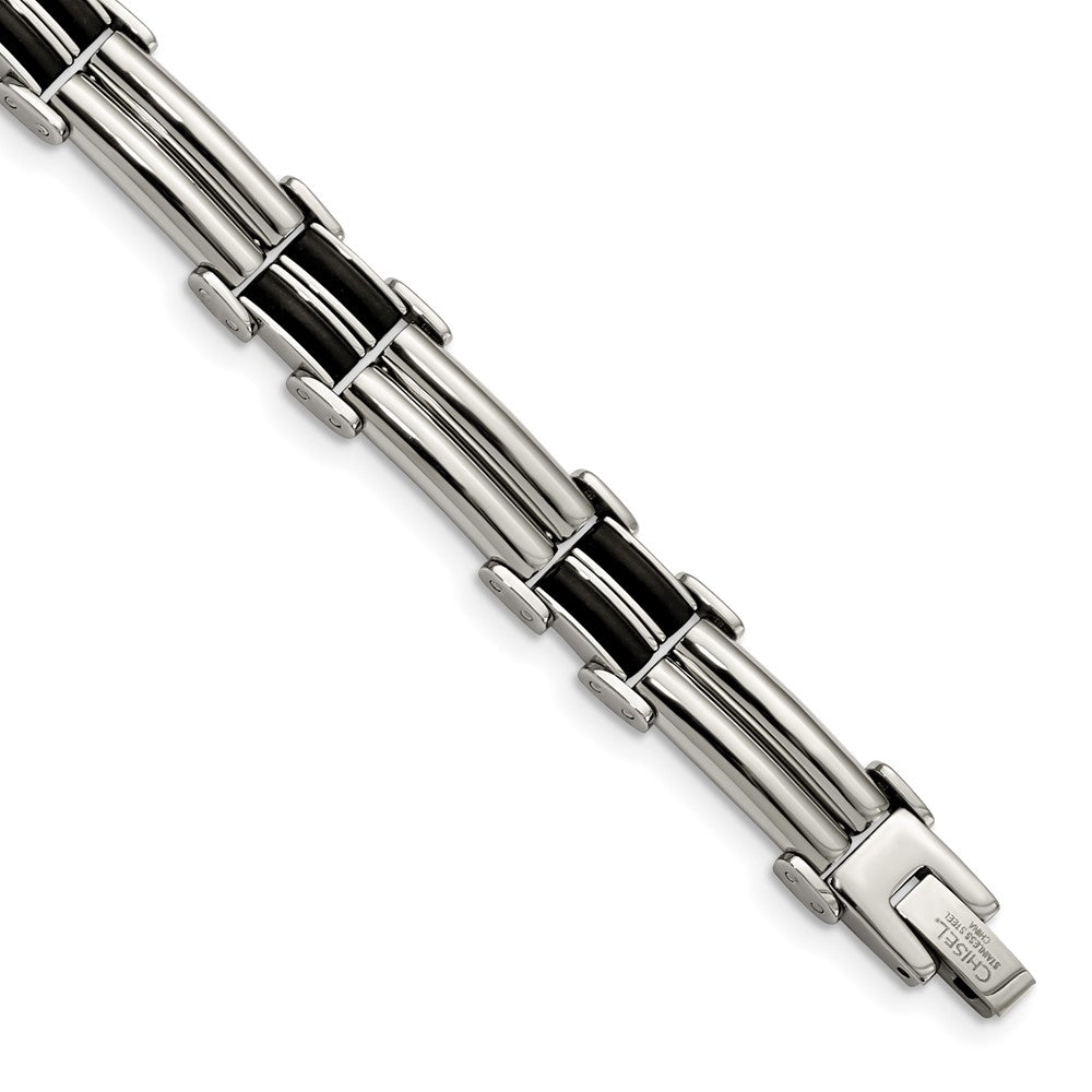 Edelstahl Chisel Poliert mit Schwarz Gummi Einlage 8 Zoll Armband