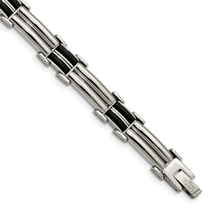 Edelstahl Chisel Poliert mit Schwarz Gummi Einlage 8 Zoll Armband