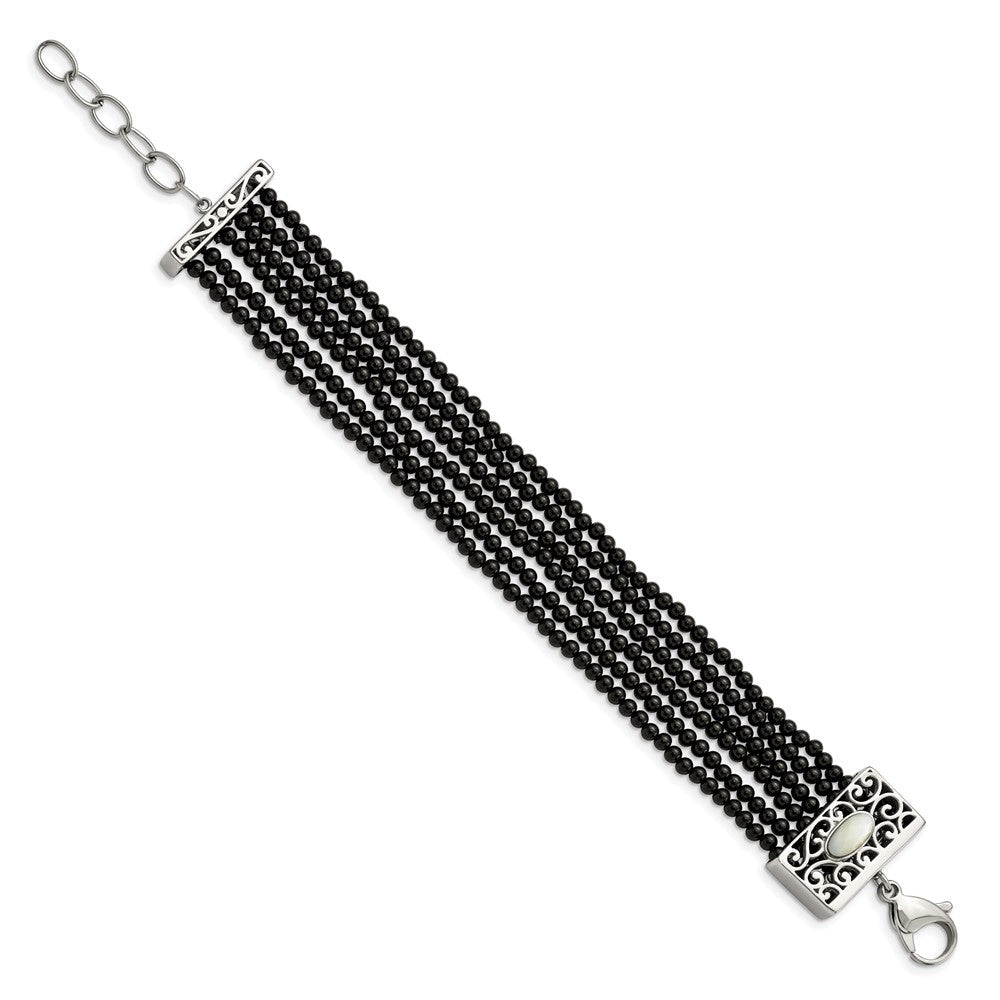 7.5 Zoll Edelstahl Poliert Perlmutt/black Onyx mit 1.5 Zoll Verlängerung. Armband