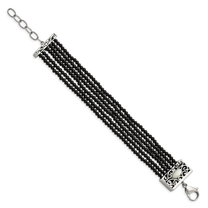 7.5 Zoll Edelstahl Poliert Perlmutt/black Onyx mit 1.5 Zoll Verlängerung. Armband
