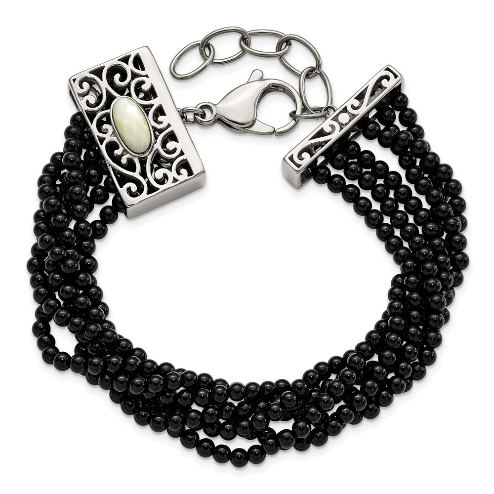 7.5 Zoll Edelstahl Poliert Perlmutt/black Onyx mit 1.5 Zoll Verlängerung. Armband
