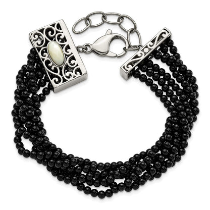 7.5 Zoll Edelstahl Poliert Perlmutt/black Onyx mit 1.5 Zoll Verlängerung. Armband