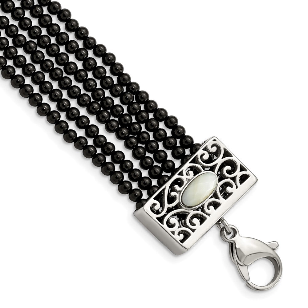 7.5 Zoll Edelstahl Poliert Perlmutt/black Onyx mit 1.5 Zoll Verlängerung. Armband