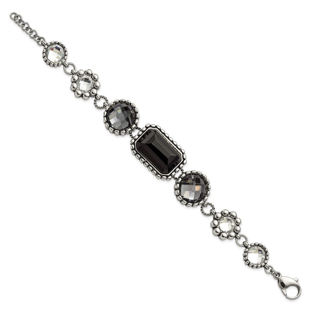9 Zoll Edelstahl Poliert/antiqued Glas Gekugelt mit 1 Zoll Verlängerung. Armband