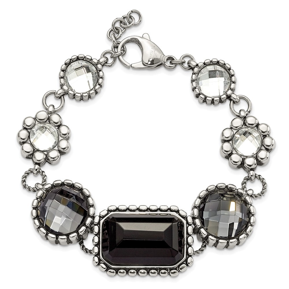 9 Zoll Edelstahl Poliert/antiqued Glas Gekugelt mit 1 Zoll Verlängerung. Armband