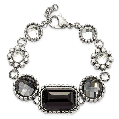 9 Zoll Edelstahl Poliert/antiqued Glas Gekugelt mit 1 Zoll Verlängerung. Armband