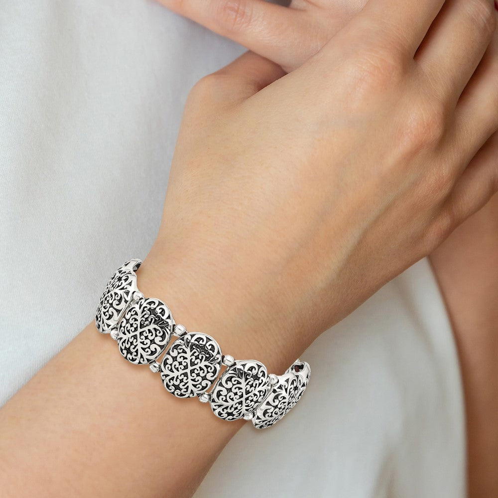 Edelstahl Antikisiert und Poliert Oval Dehnbar Armband