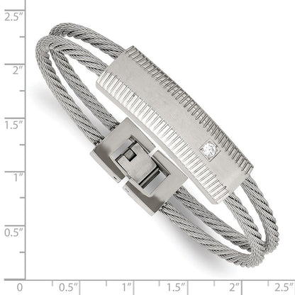 7 Zoll Edelstahl Poliert und Gebürstet Zirkonia Draht 7 Zoll Armband