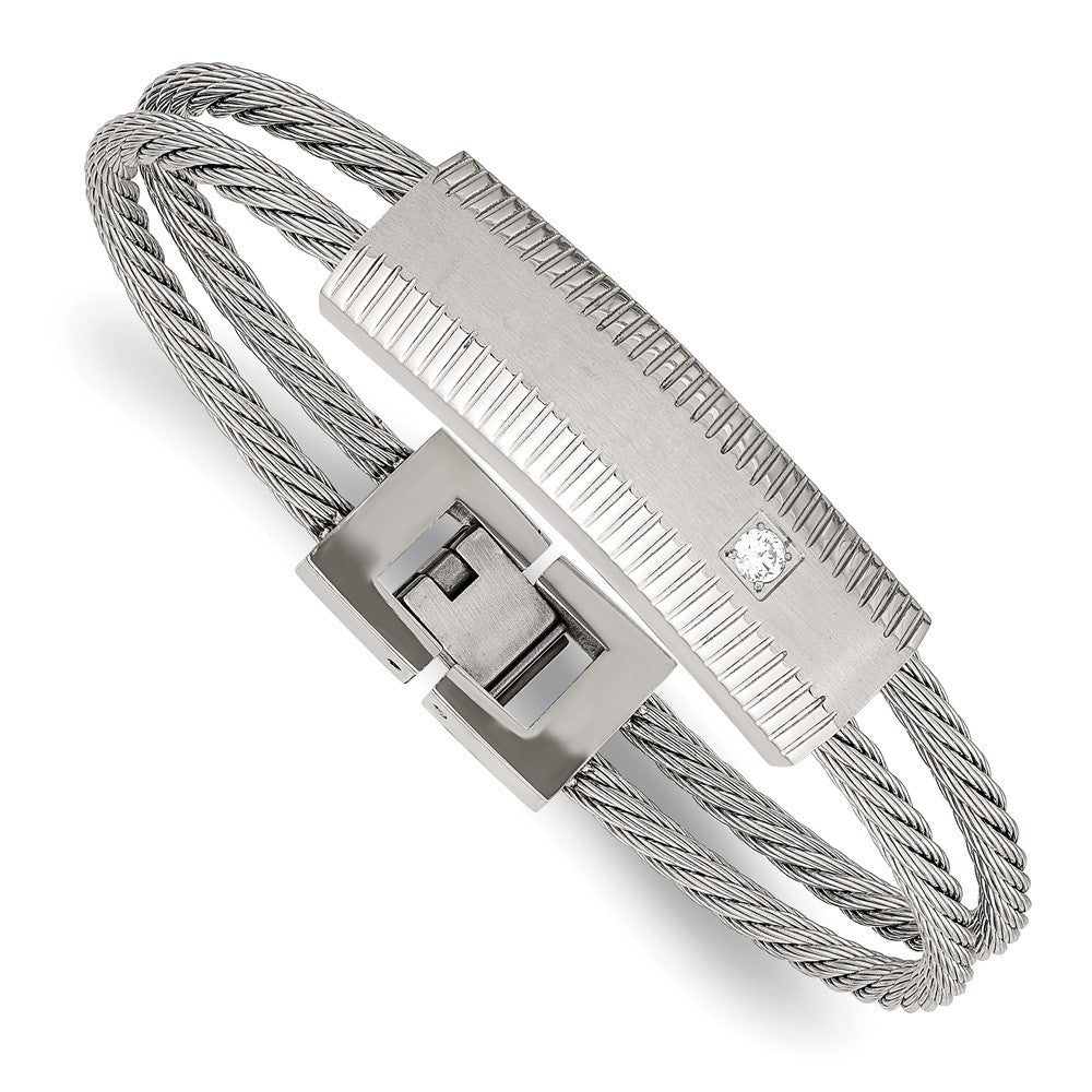 7 Zoll Edelstahl Poliert und Gebürstet Zirkonia Draht 7 Zoll Armband