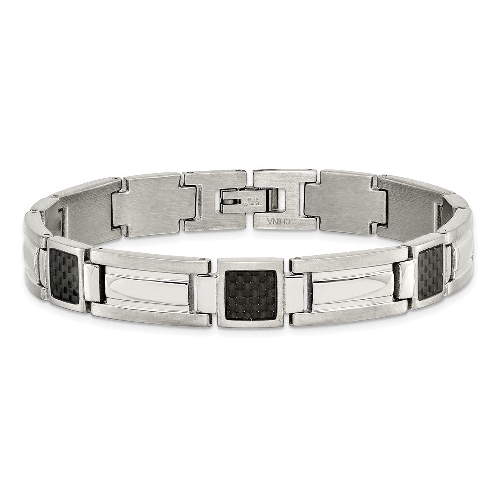 Edelstahl Chisel Poliert mit Schwarz Karbon Faser Einlage 8.75 Zoll Glieder Armband