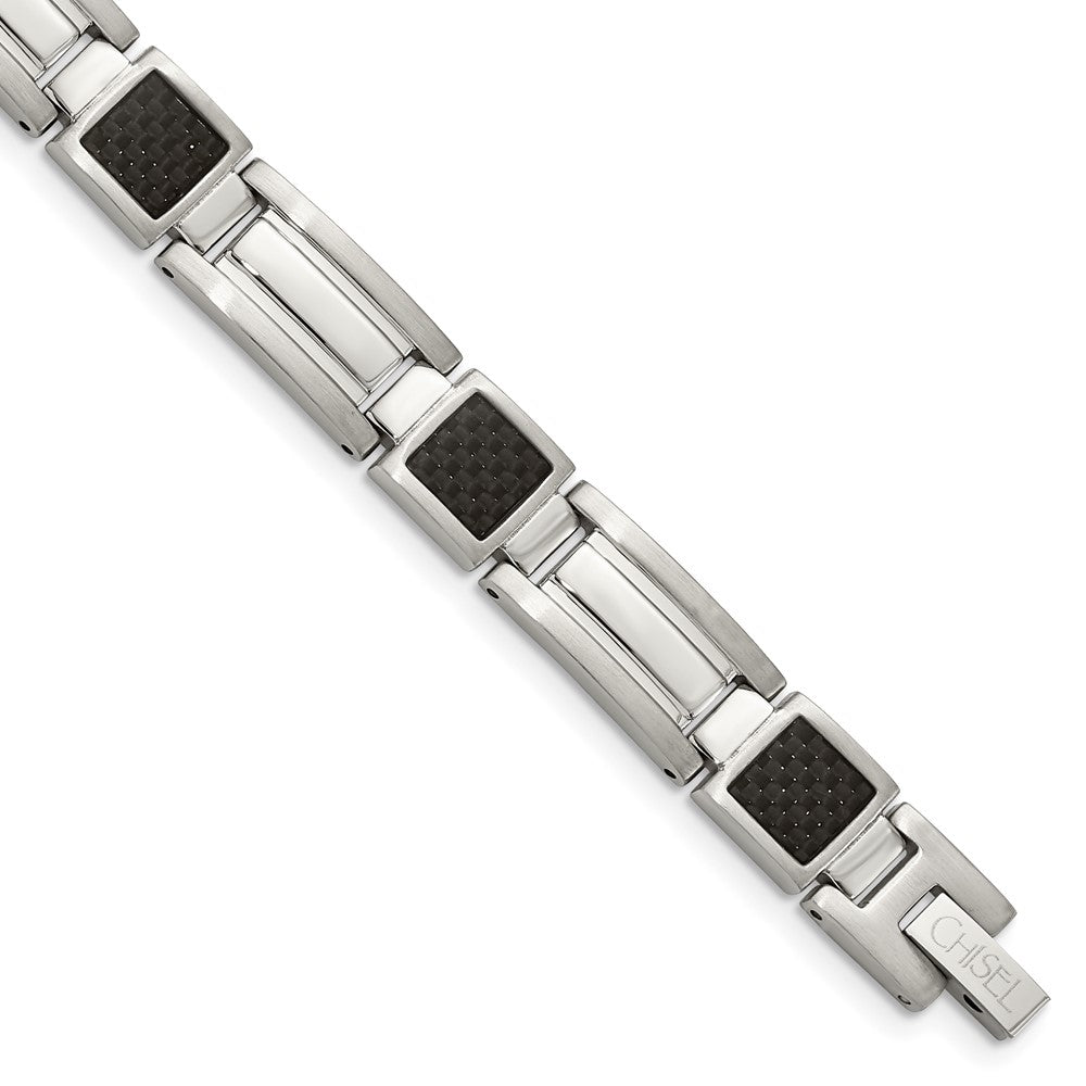 Edelstahl Chisel Poliert mit Schwarz Karbon Faser Einlage 8.75 Zoll Glieder Armband
